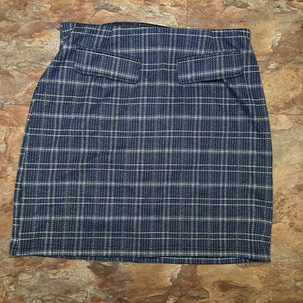 ModCloth Navy Preppy Plaid Academia Tweed Mini Skirt Size M